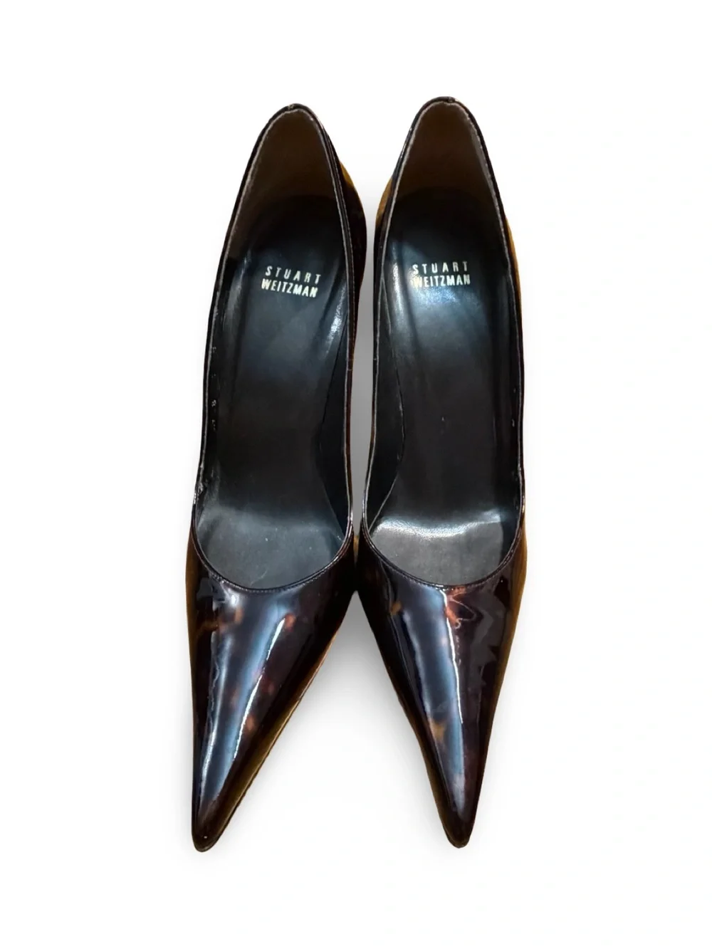 Stuart Weitzman Tortoise Patent Leather Pointed Toe Pumps, 9